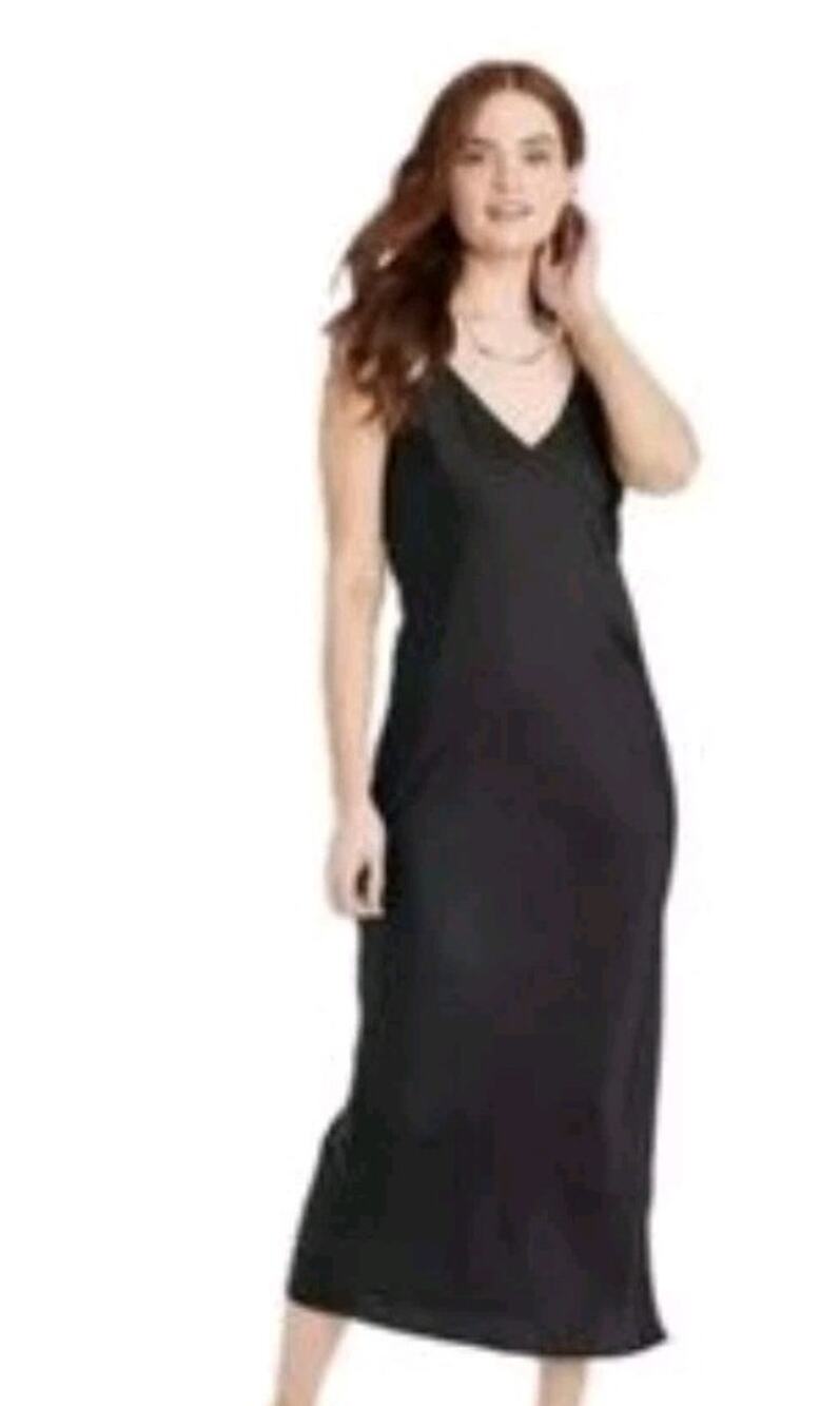 A New Day Black Satin Look Cami Slip Dress XXL #610